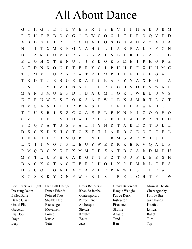 All About Dance Word Search