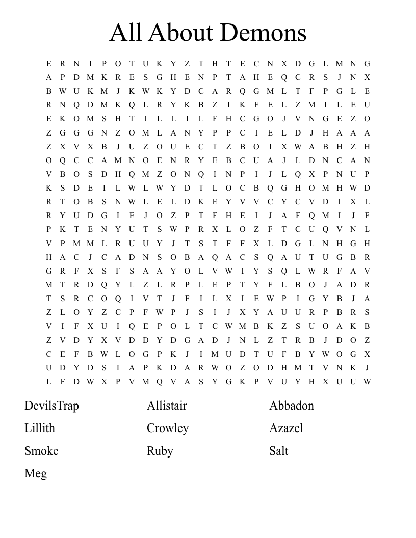 All About Demons Word Search