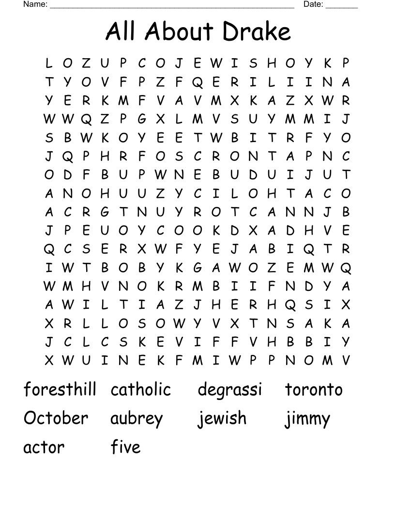 All About Drake Word Search