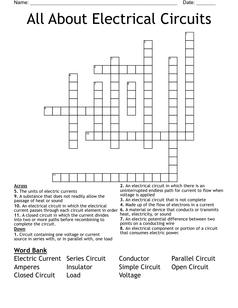 All About Electrical Circuits Crossword