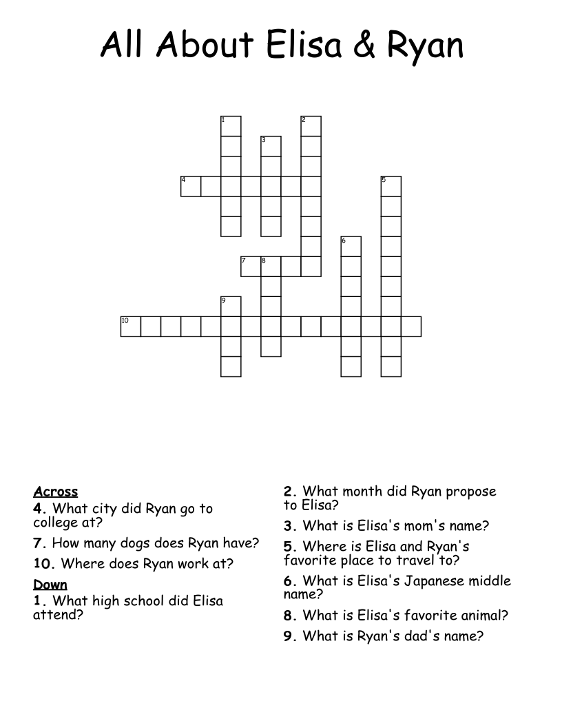 All About Elisa & Ryan Crossword