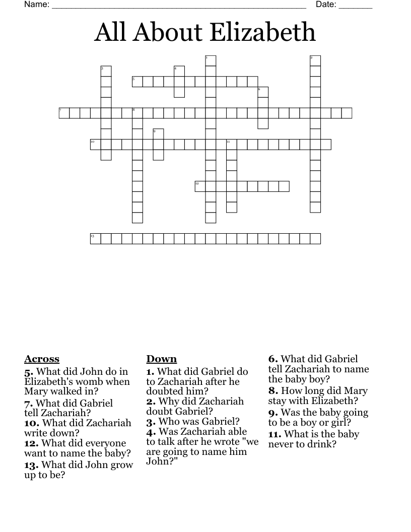 All About Elizabeth Crossword
