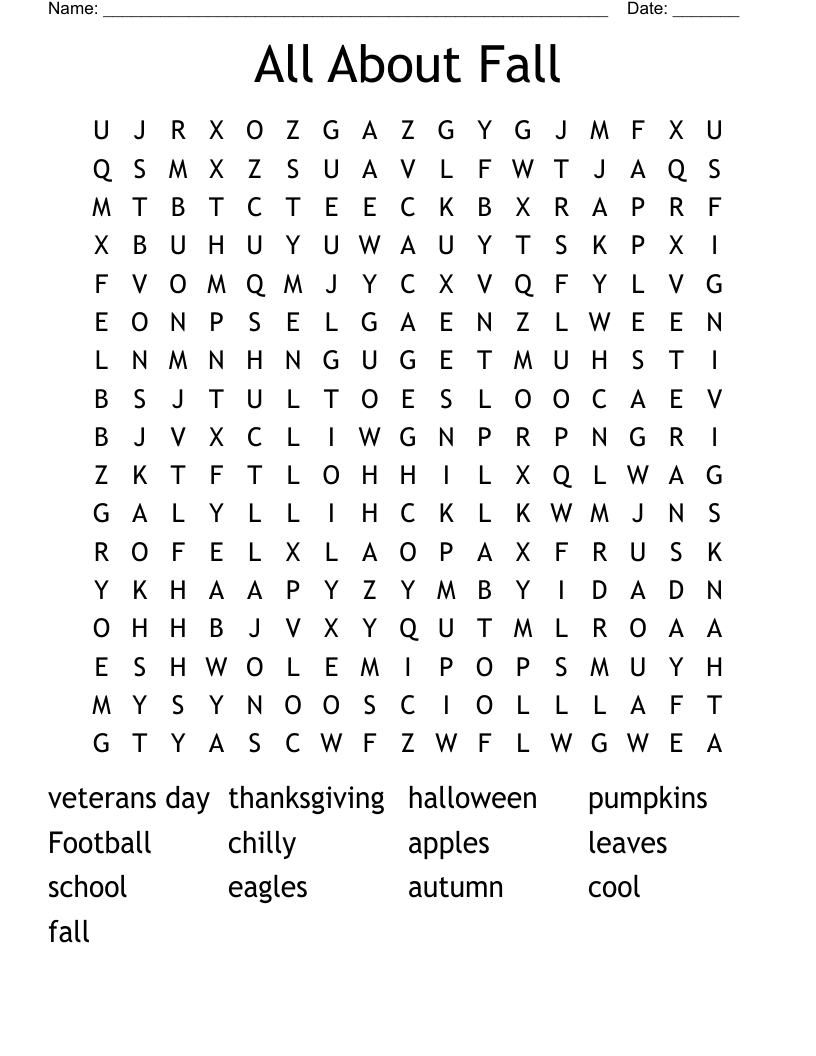 All About Fall Word Search