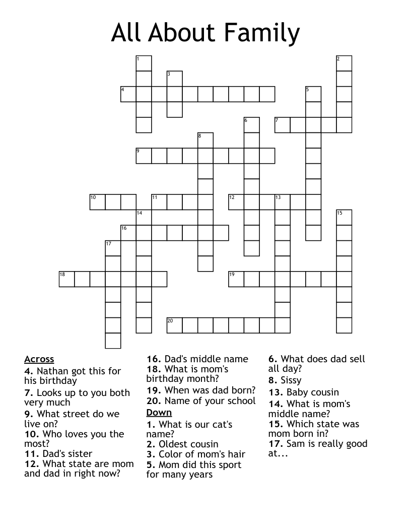 All About Family Crossword