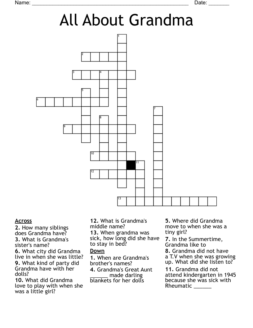 All About Grandma Crossword