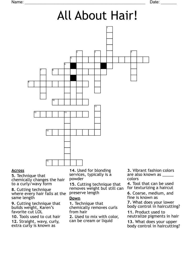 All About Hair!  Crossword