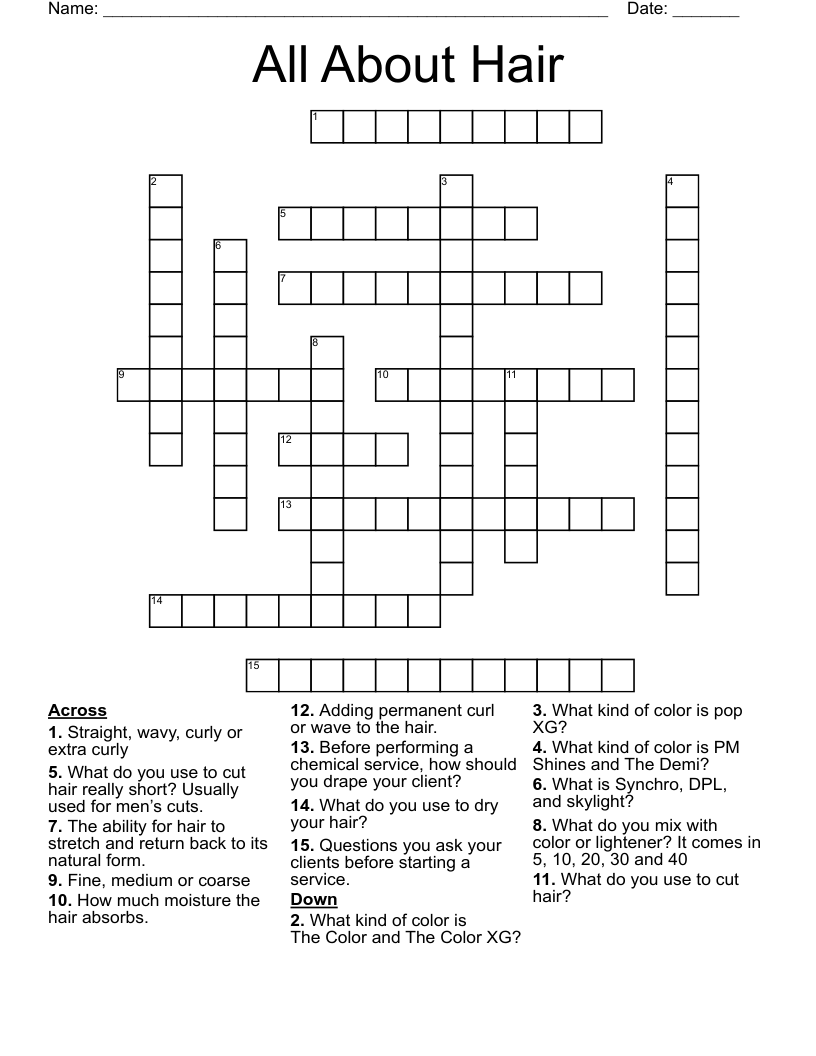 All About Hair  Crossword