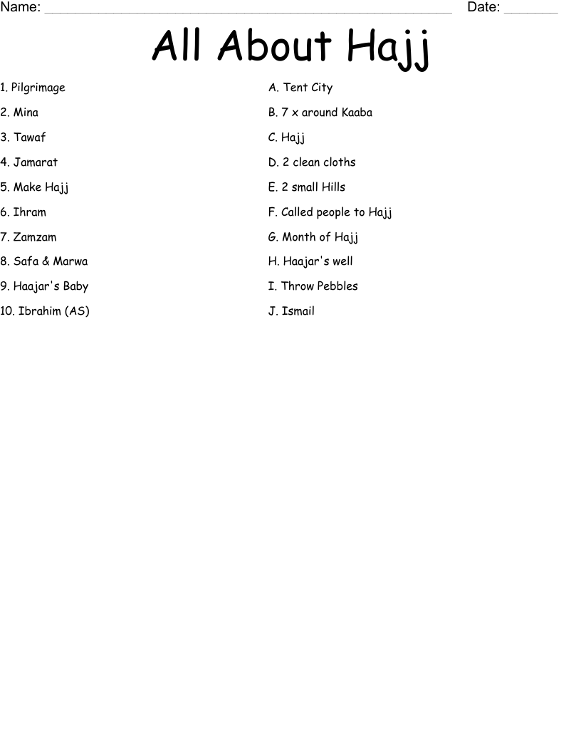 All About Hajj Worksheet