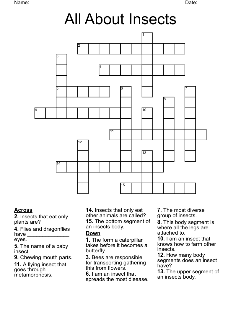 All About Insects Crossword