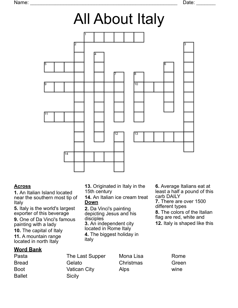 All About Italy  Crossword