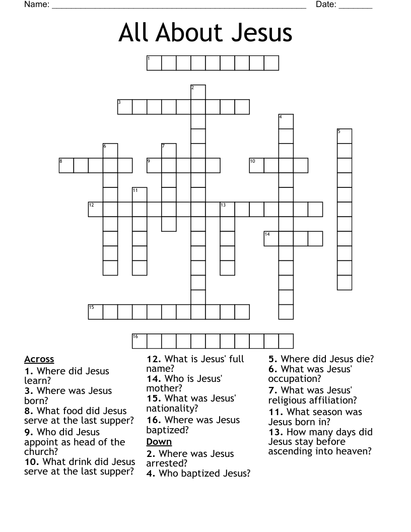 All About Jesus Crossword