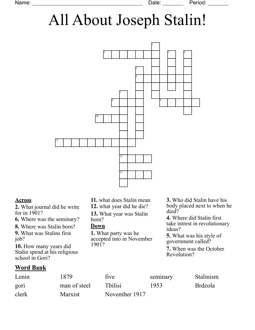 All About Joseph Stalin! Crossword