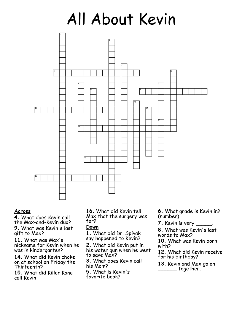 All About Kevin Crossword