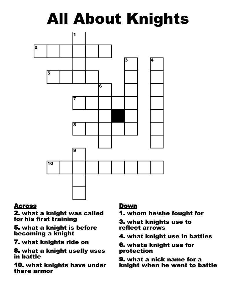 All About Knights Crossword
