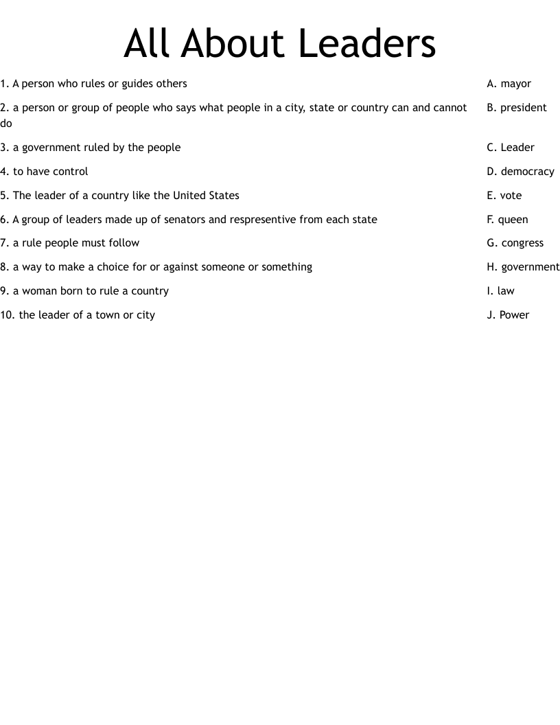 All About Leaders Worksheet