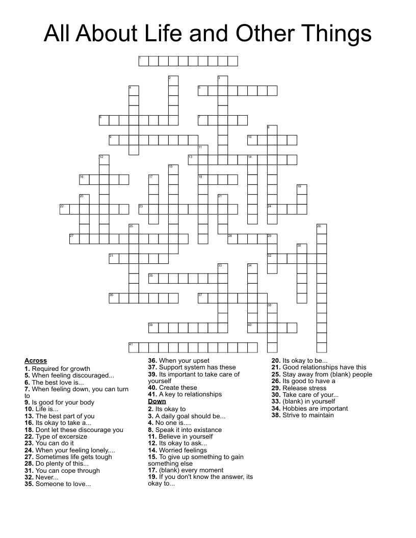 All About Life and Other Things Crossword