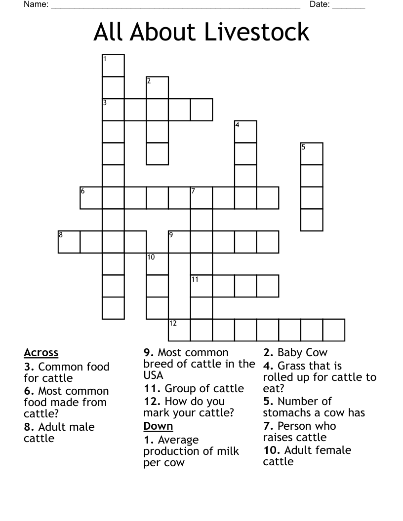 All About Livestock Crossword