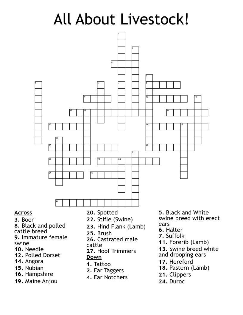 All About Livestock!  Crossword