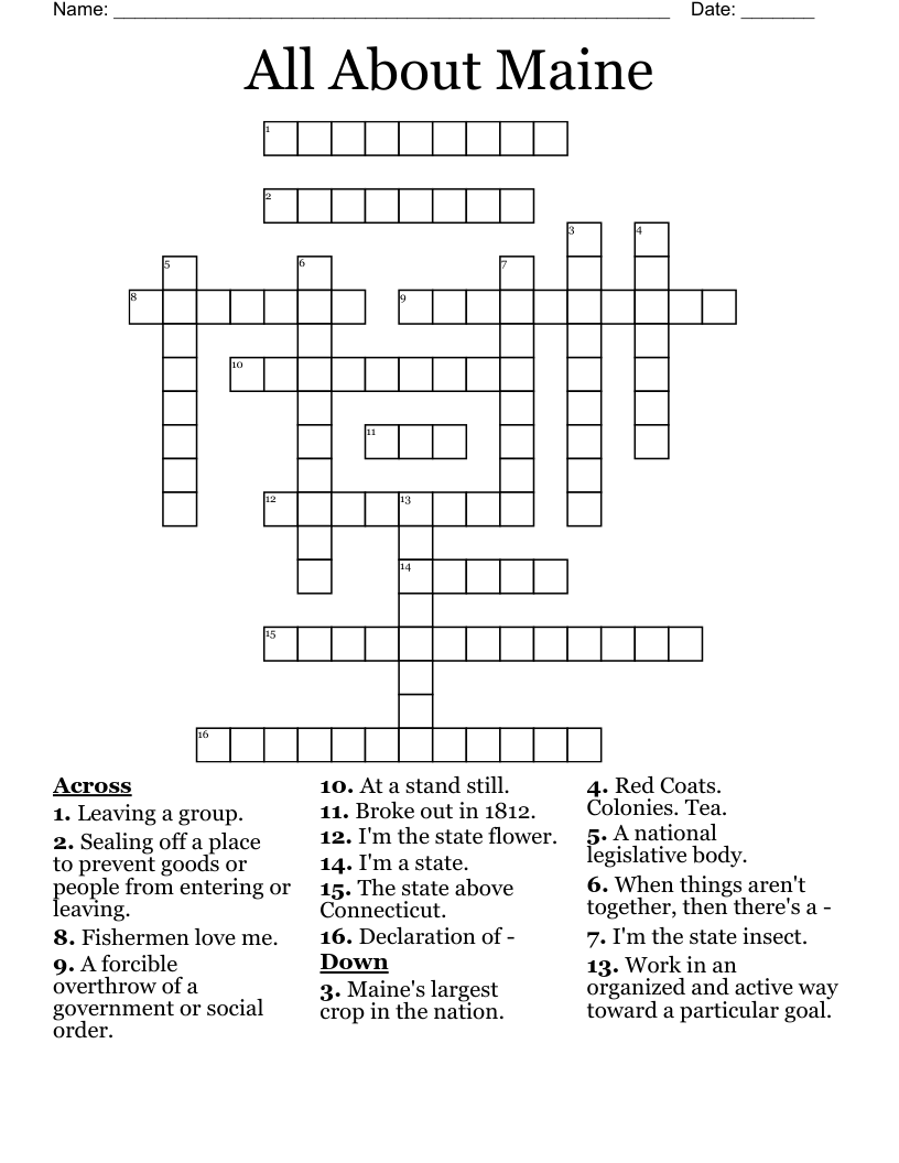 All About Maine Crossword