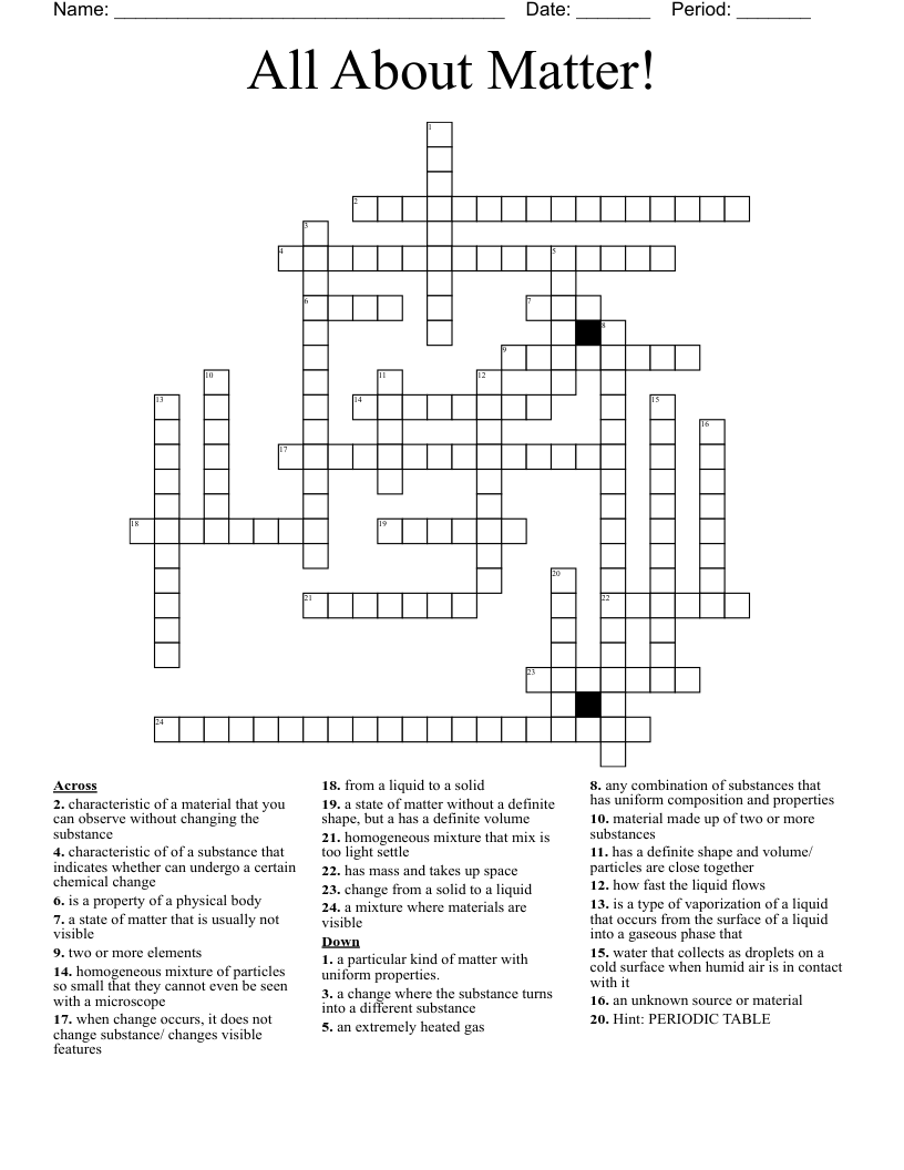 All About Matter! Crossword