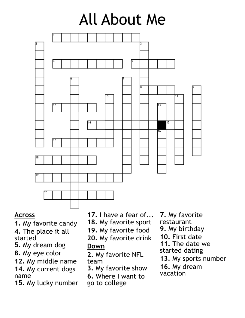 All About Me Crossword