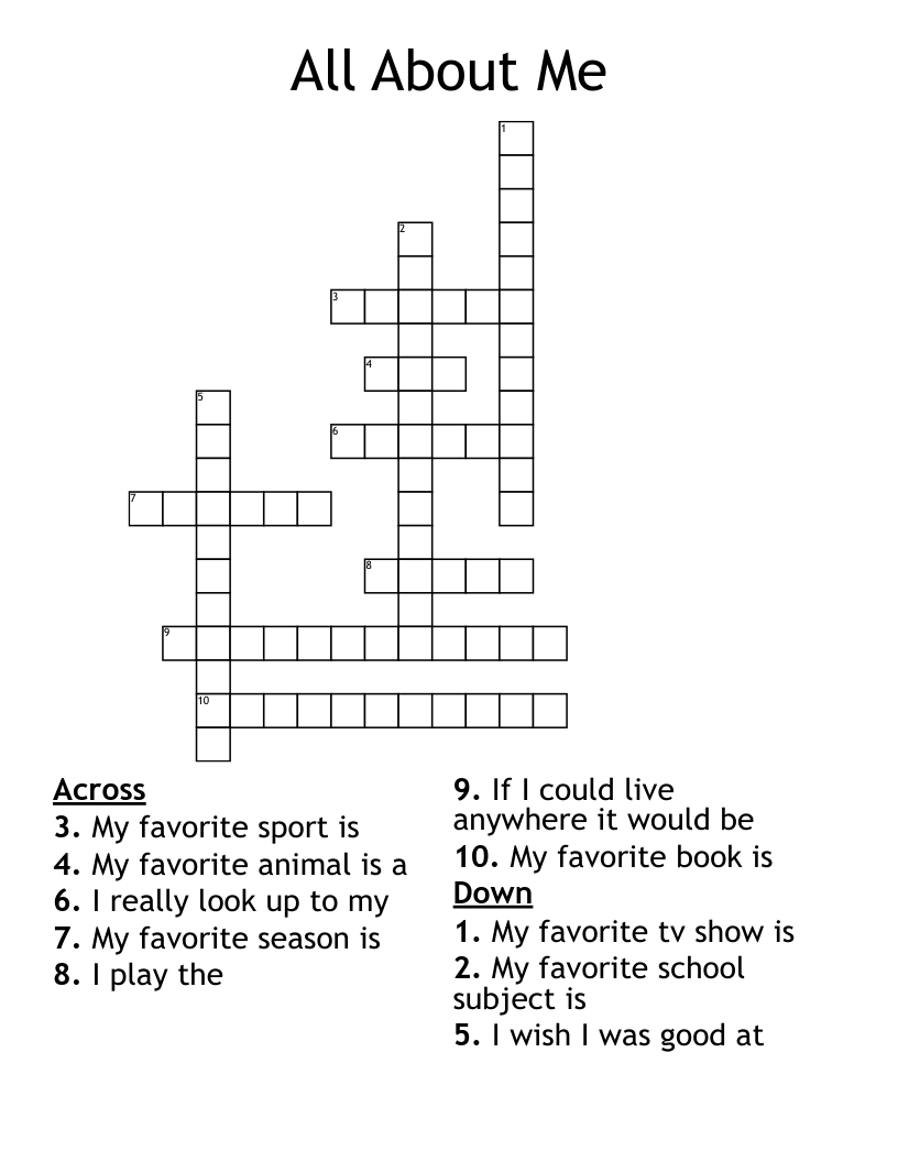 All About Me Crossword
