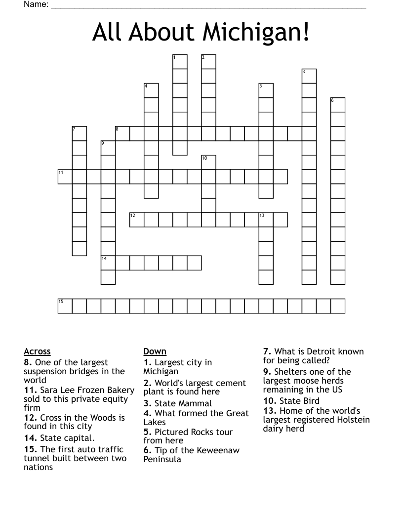 All About Michigan! Crossword