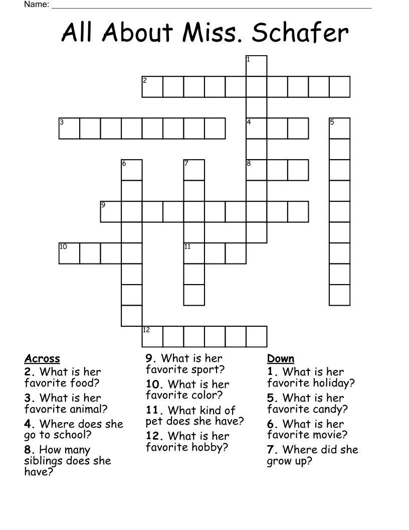 All About Miss. Schafer Crossword