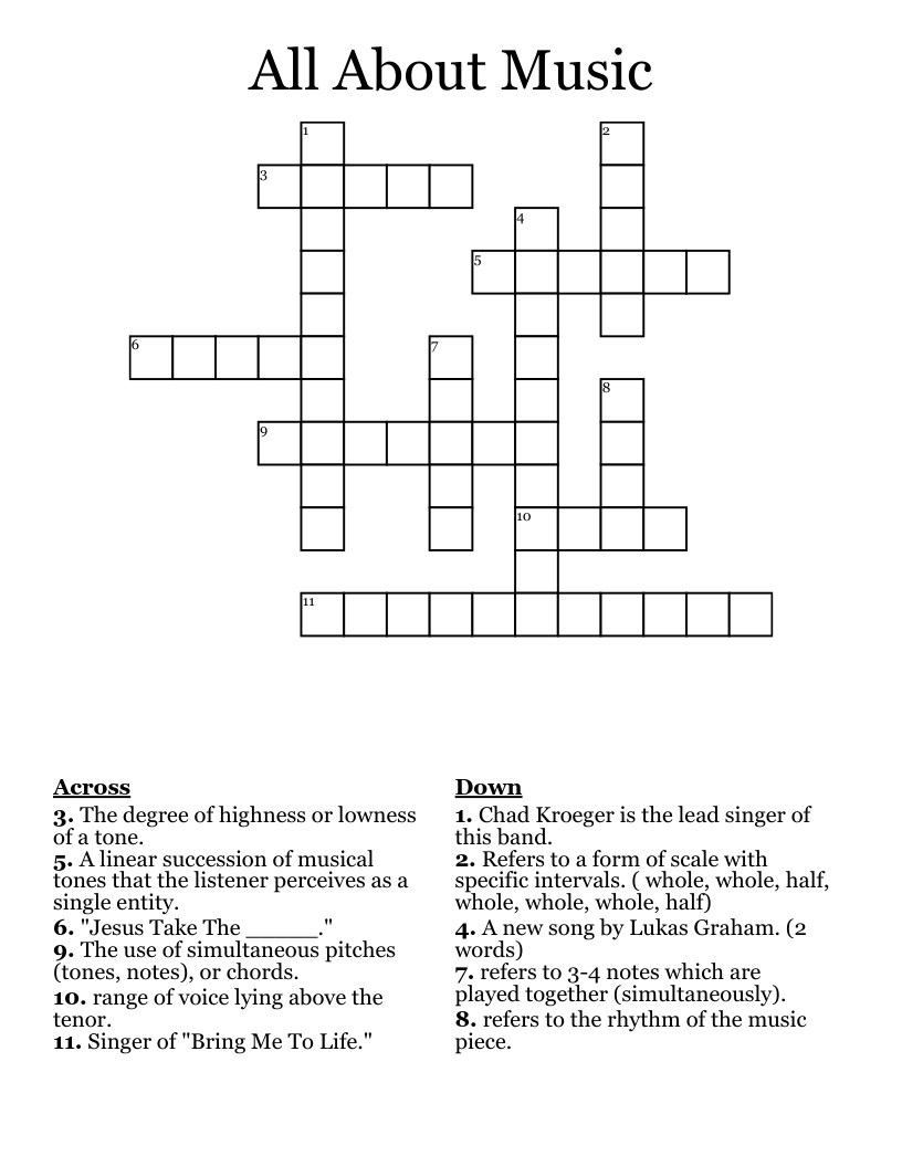 All About Music Crossword
