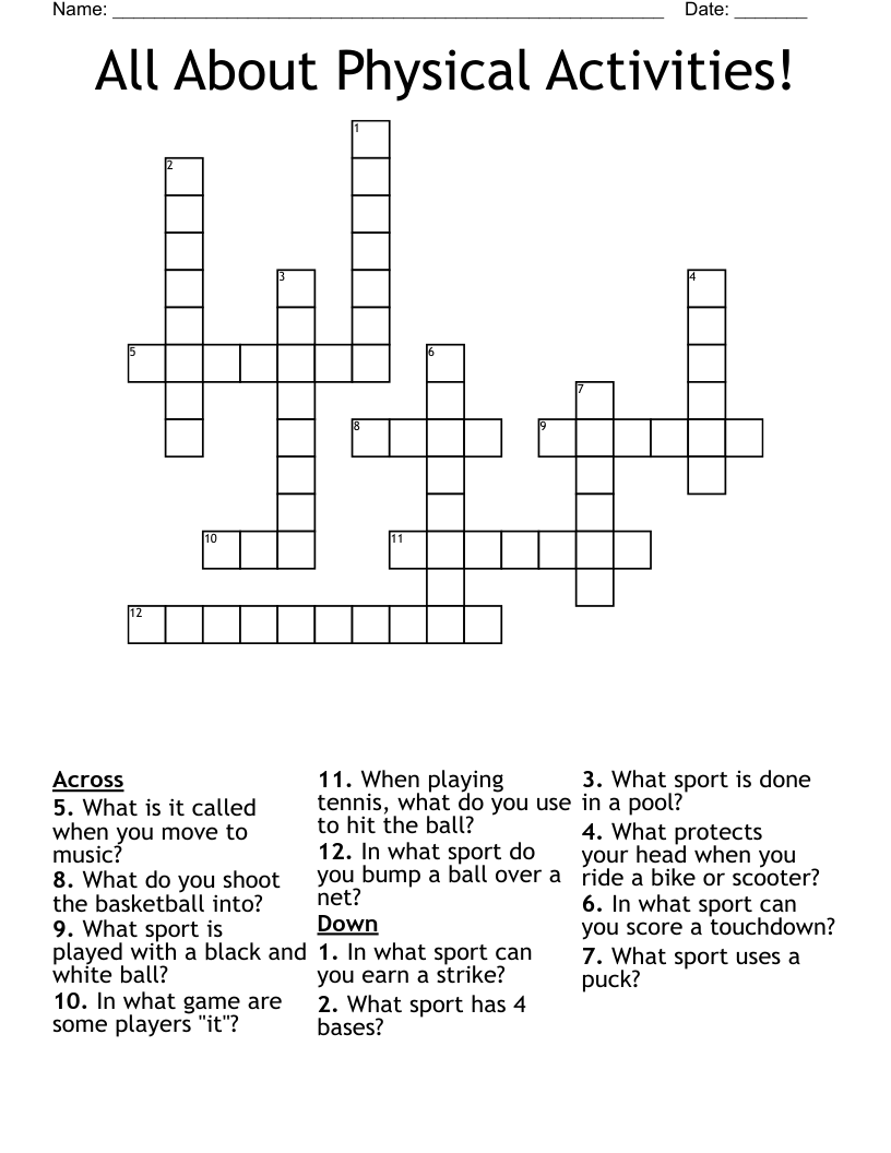 All About Physical Activities! Crossword