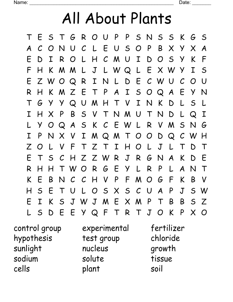 All About Plants Word Search