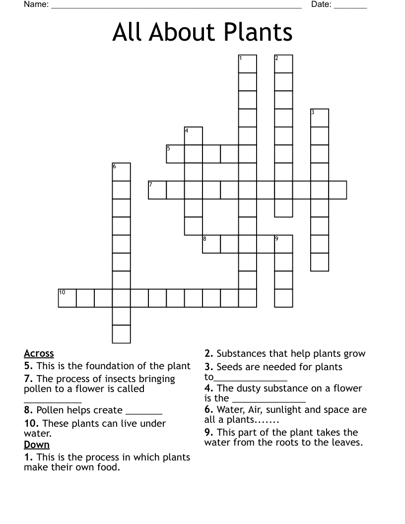All About Plants Crossword