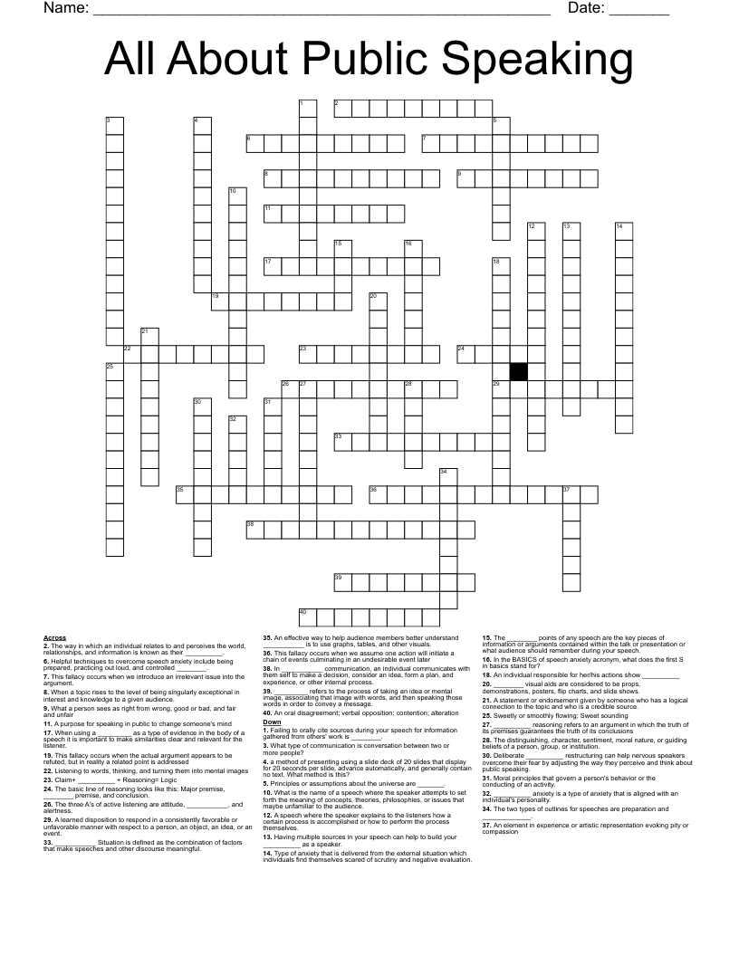 All About Public Speaking  Crossword
