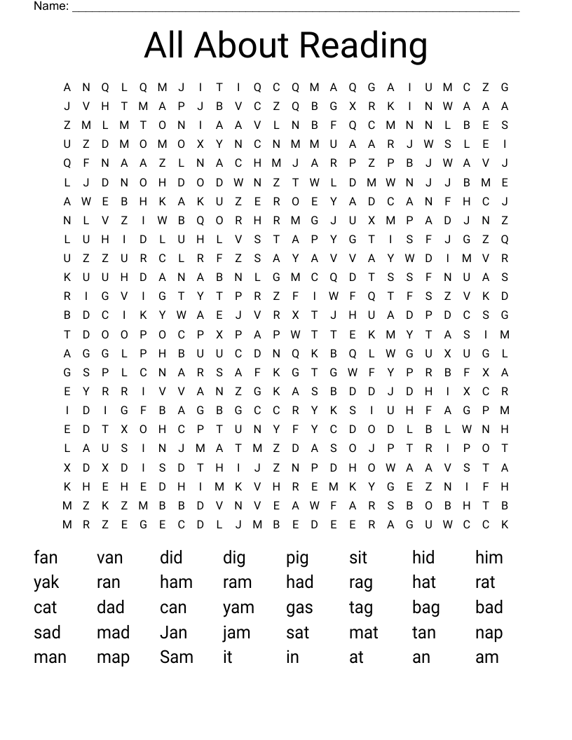 All About Reading Word Search