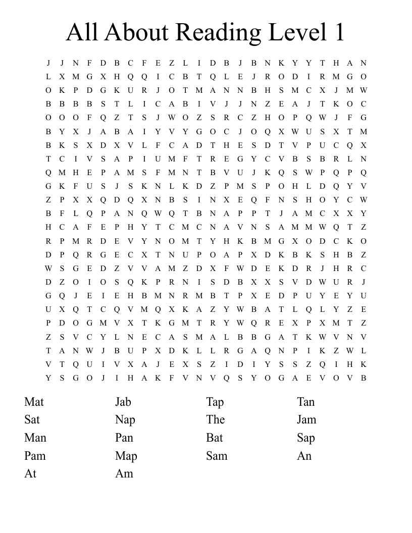 All About Reading Level 1  Word Search