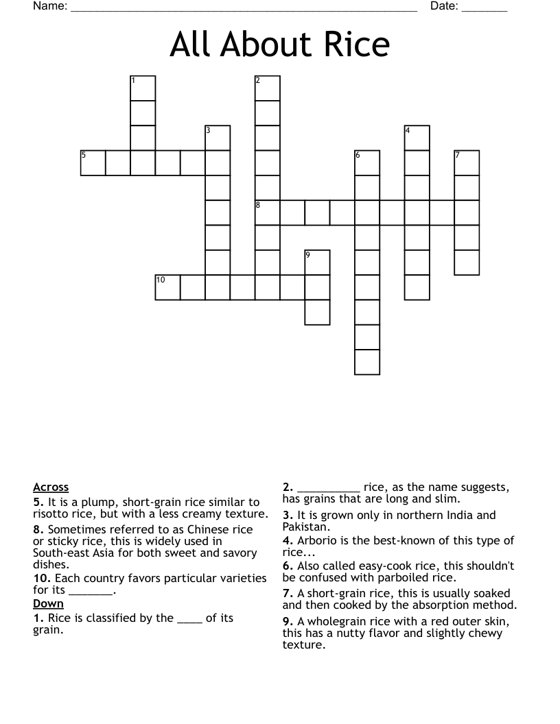 All About Rice Crossword