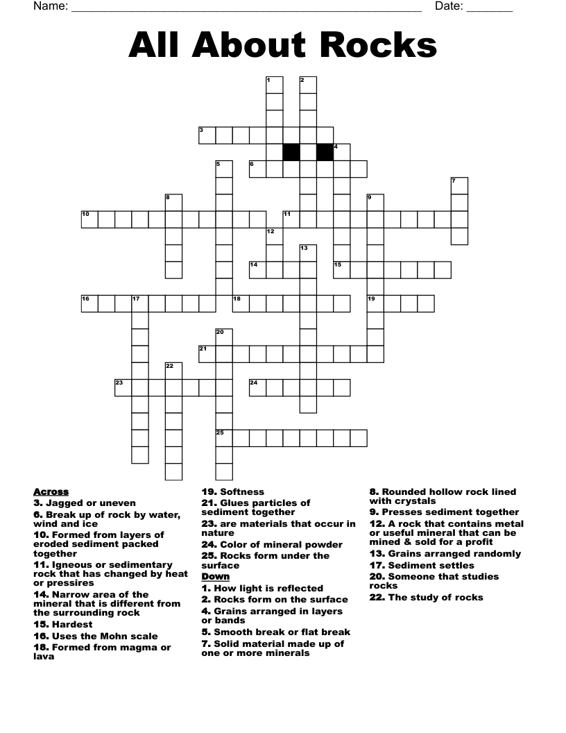 All About Rocks Crossword