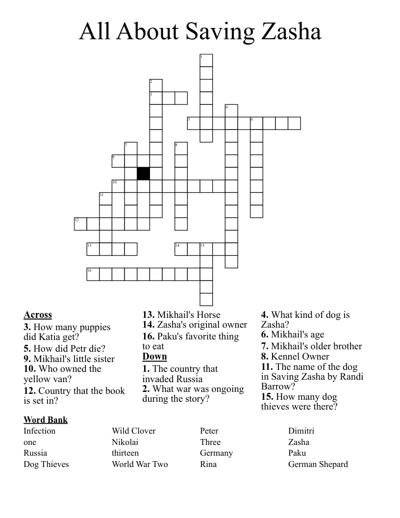 All About Saving Zasha Crossword