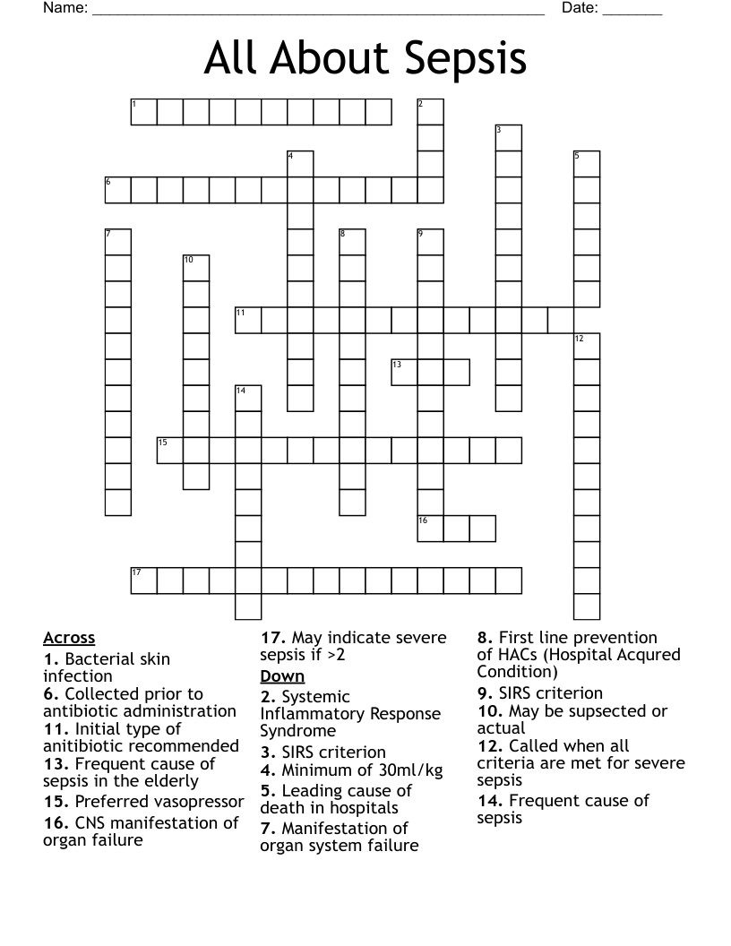 All About Sepsis Crossword