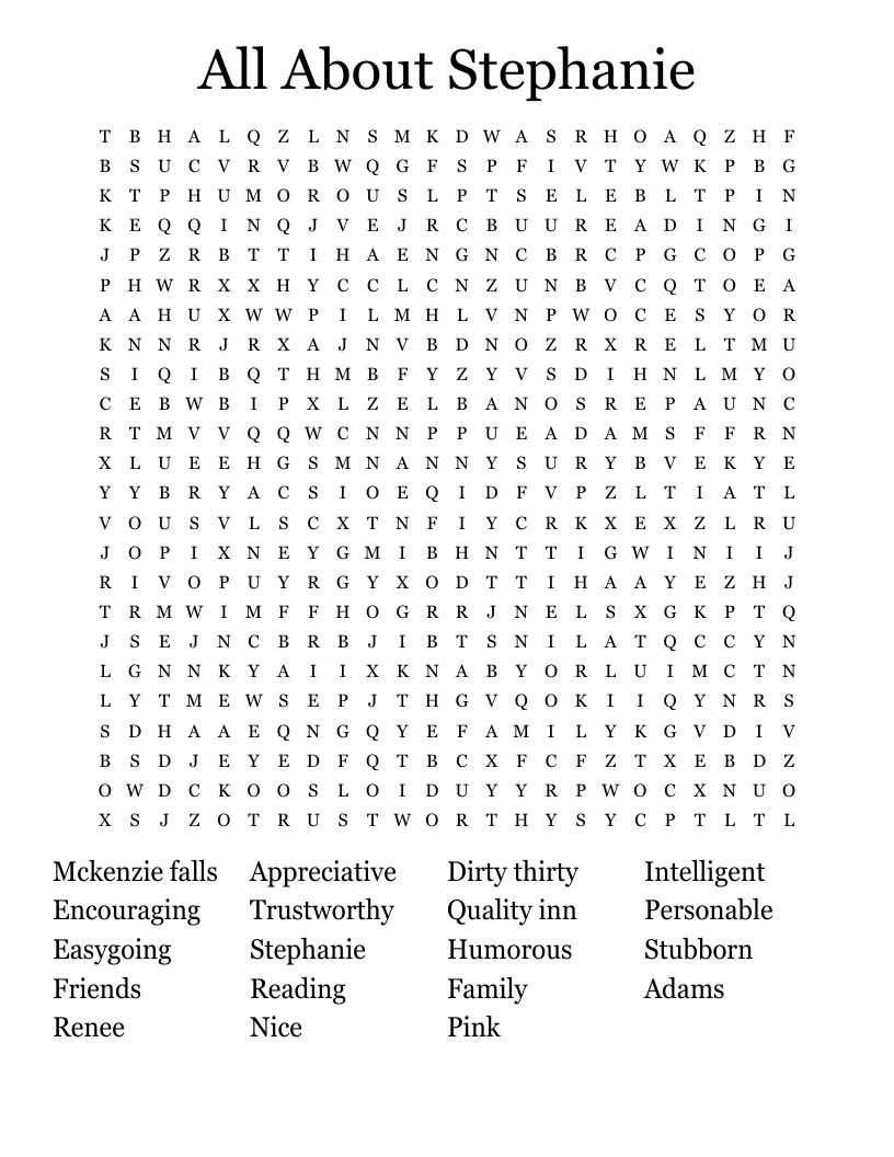 All About Stephanie Word Search