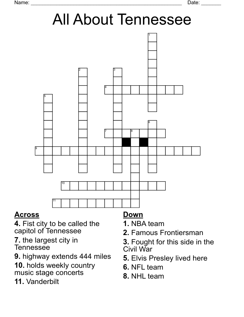 All About Tennessee Crossword