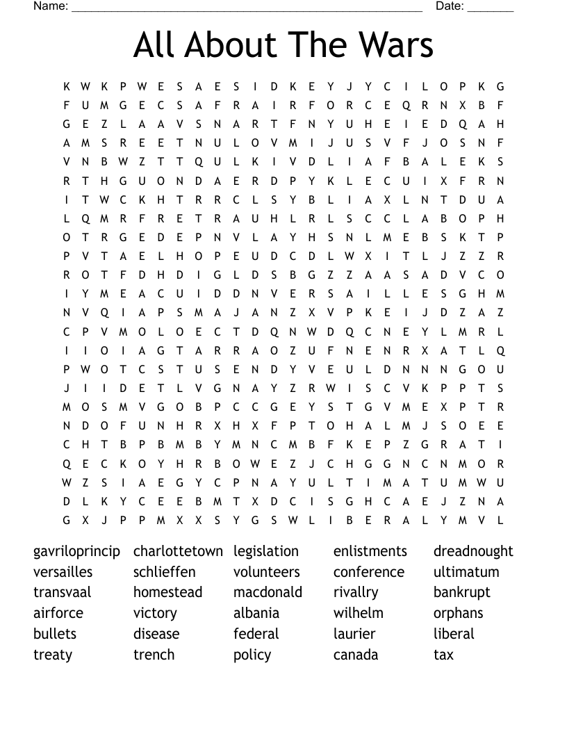 All About The Wars Word Search