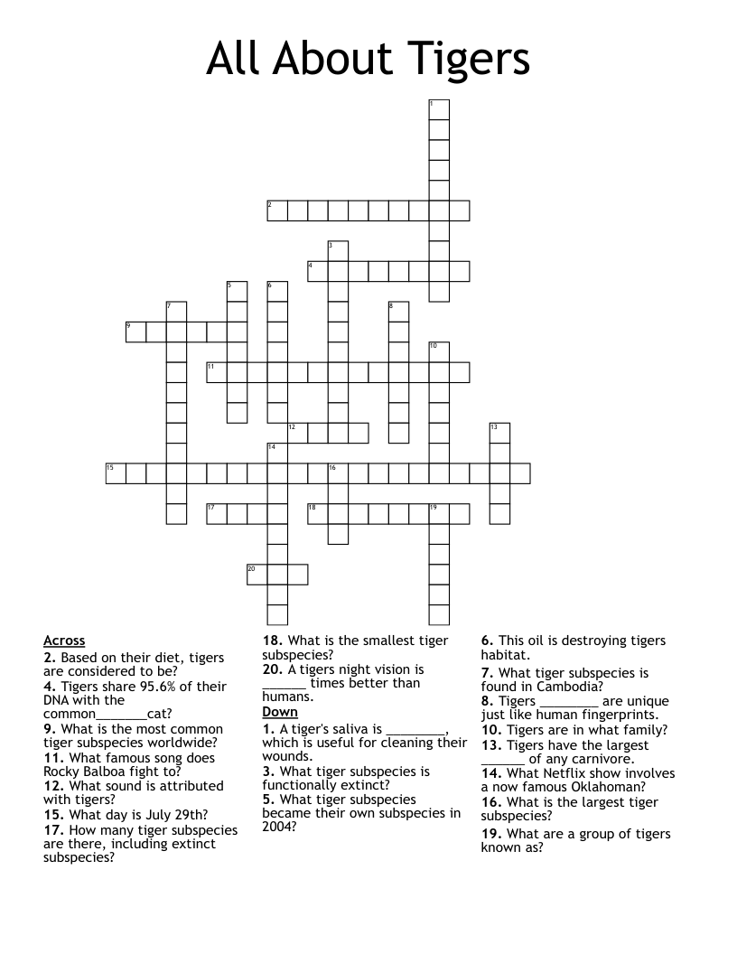 All About Tigers Crossword