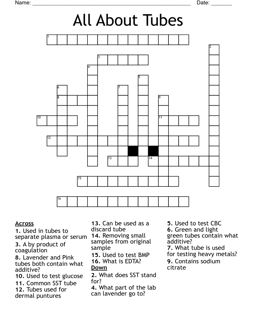 All About Tubes Crossword
