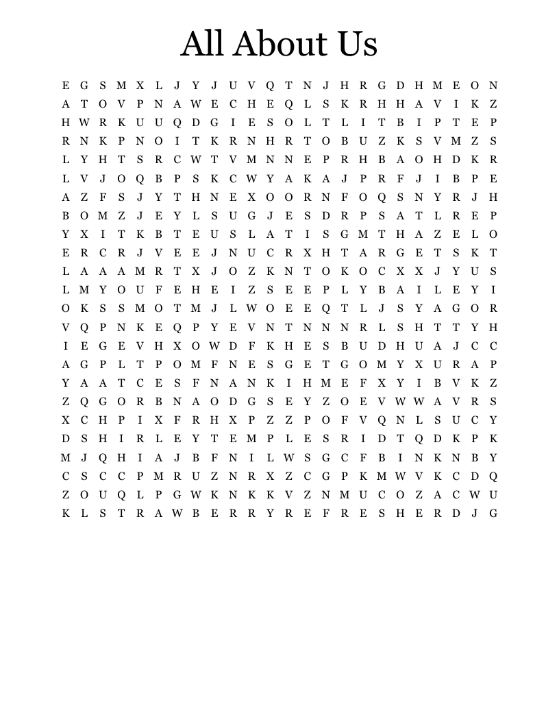 All About Us Word Search