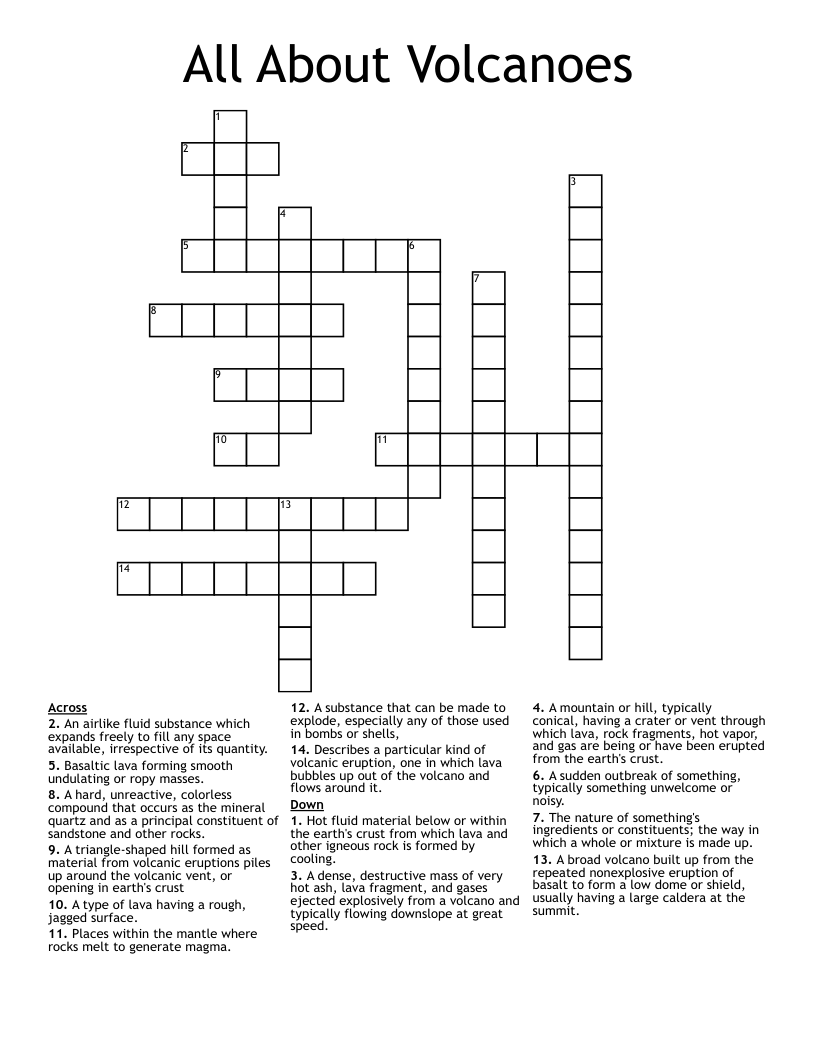 All About Volcanoes Crossword