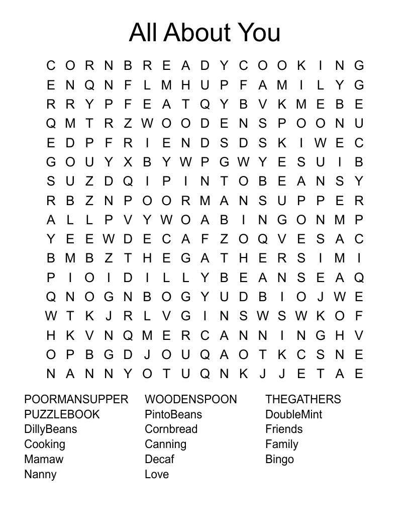 All About You Word Search