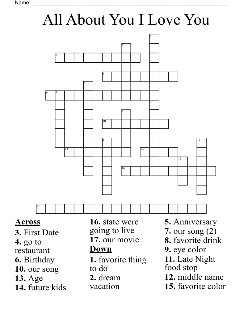 All About You I Love You  Crossword