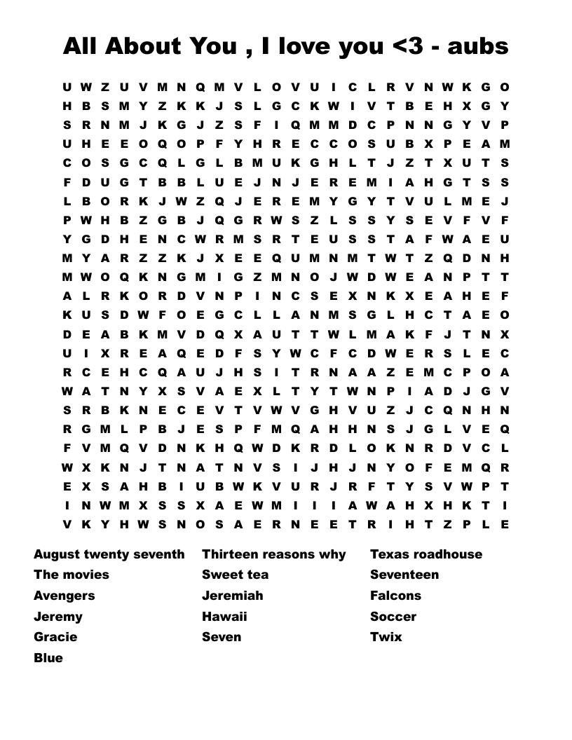 All About You , I love you <3 - aubs  Word Search
