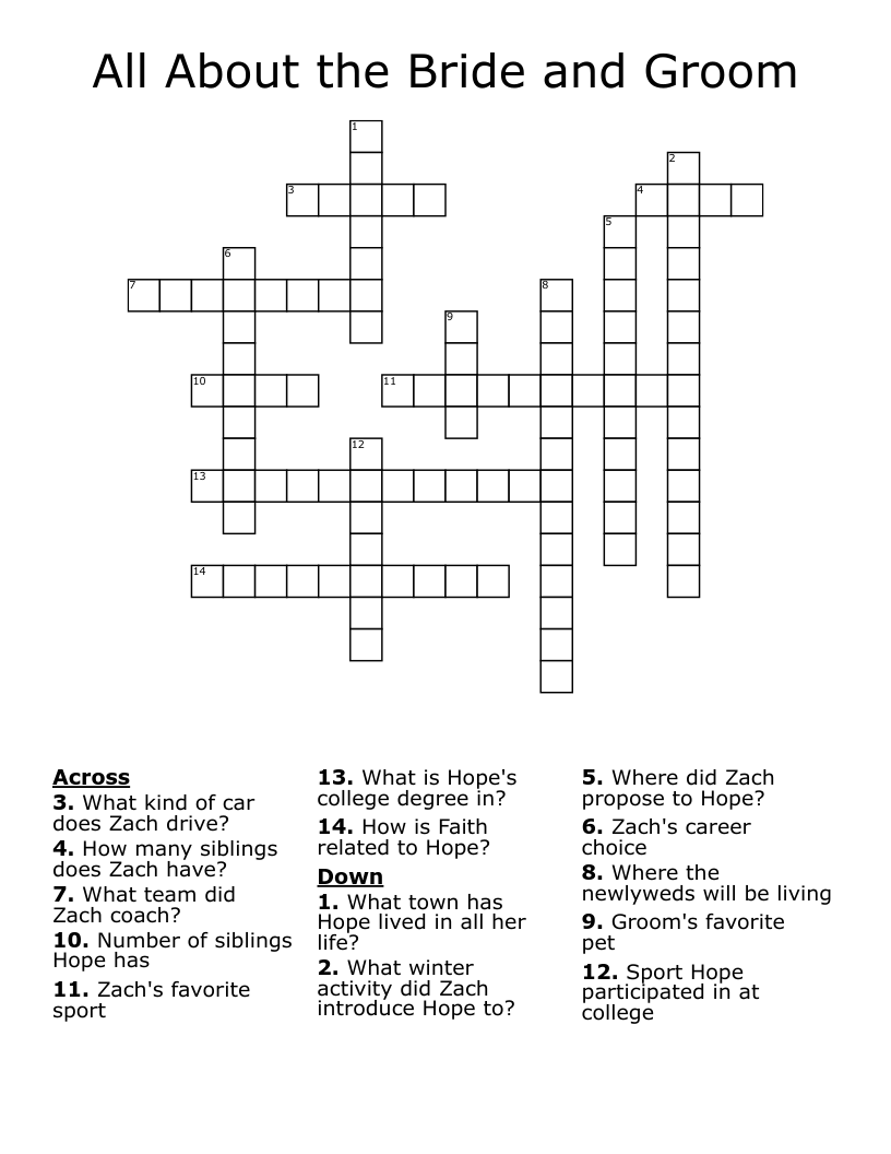 All About the Bride and Groom Crossword